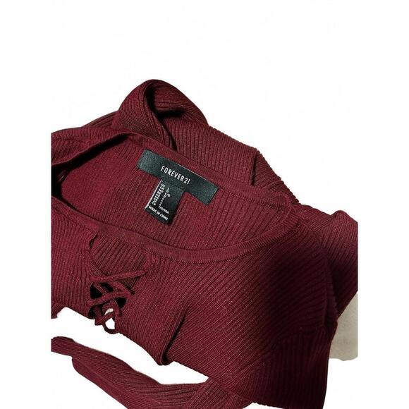 Forever 21 Burgundy Lace-Up Ribbed Sweater - Picture 5 of 5